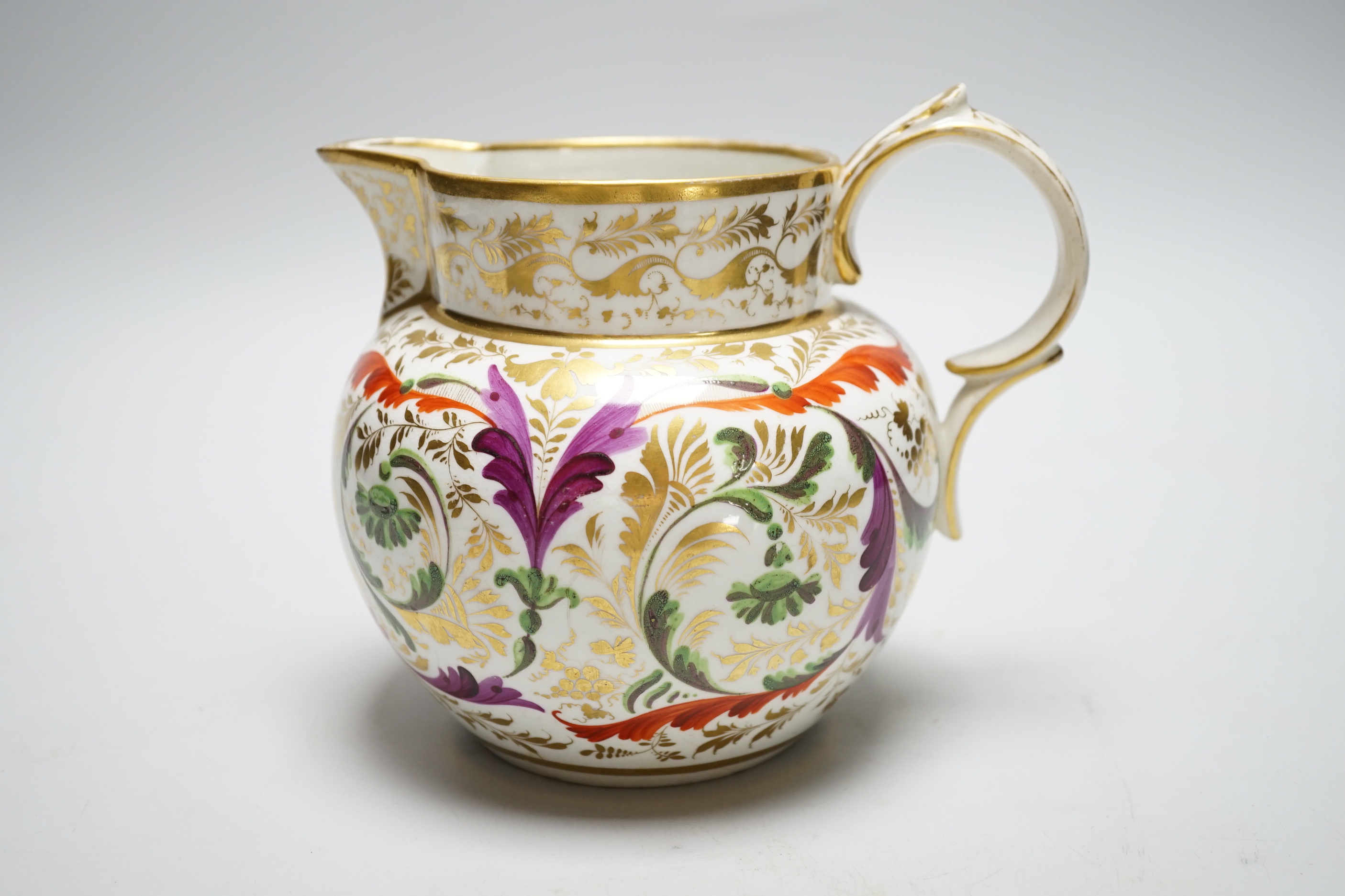 A Derby gilt and enamel jug, c.1800, 15cm